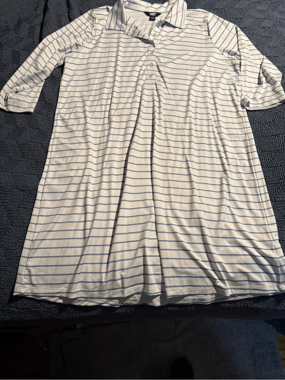 White Polo Shirt Dress with Light Blue Stripes